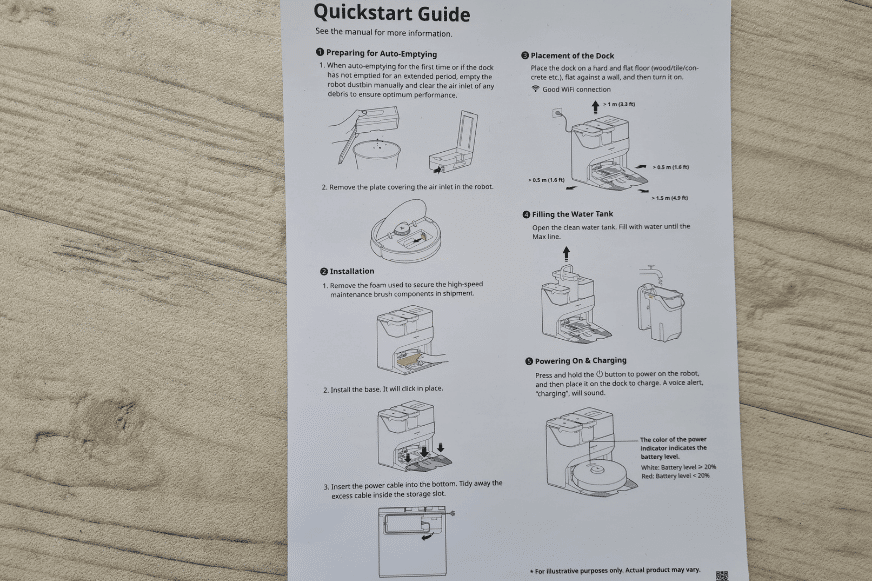 The Roborock S7 MaxV Ulta quick start guide is on display.